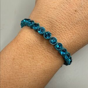 Vintage Bracelet & Co Turquoise Blue Crystal Bangle Cuff Statement Bracelet